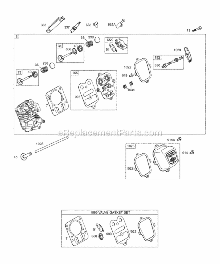 Head KitsGaskets - Valve Valves Diagram and Parts List for  Briggs and Stratton Engine